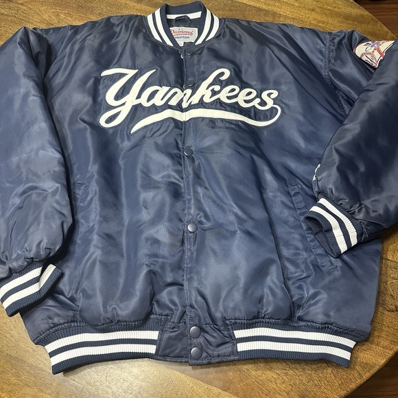 Vintage Starter New York Yankees satin bomber spellout quilted Jacket 2XL